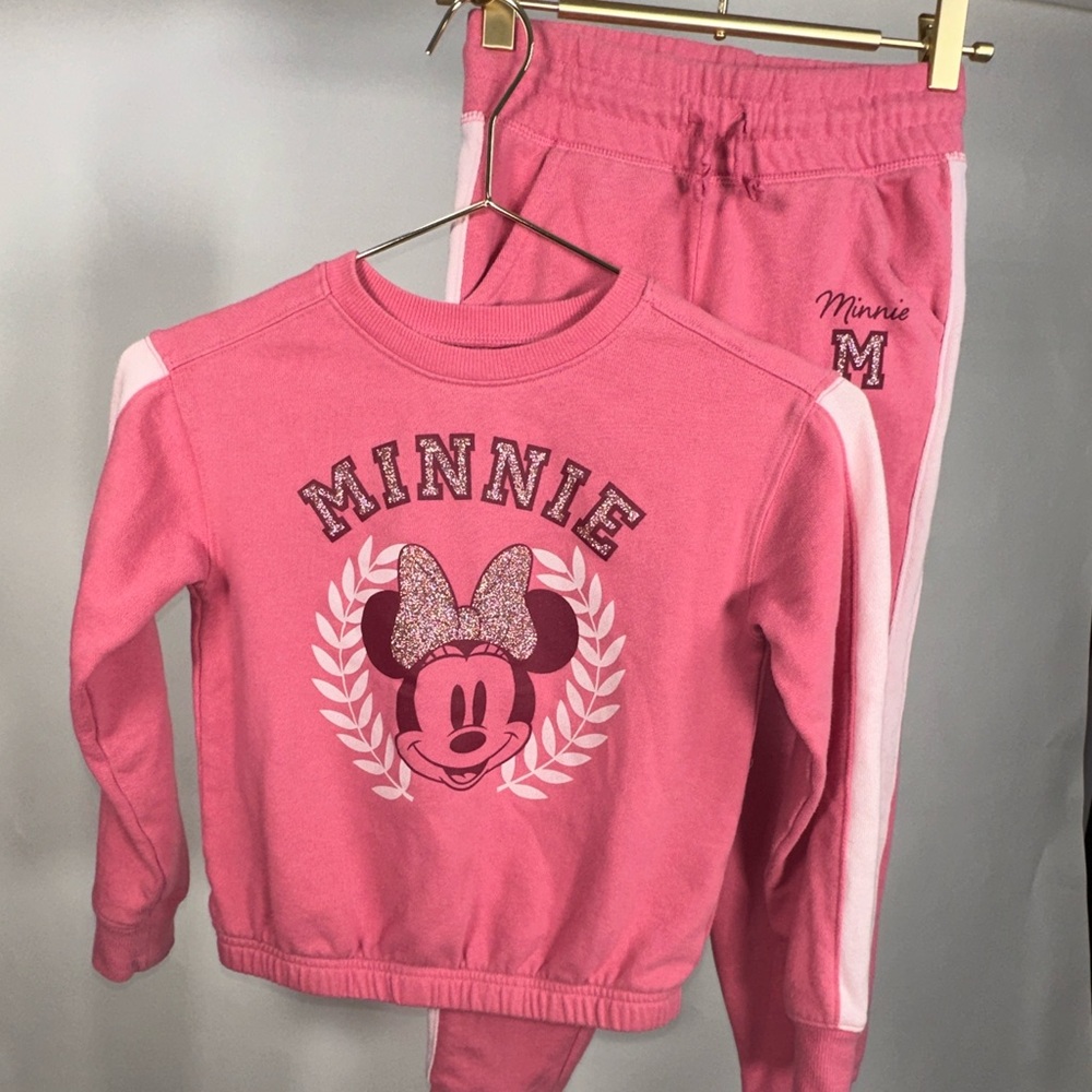 Disney x jumping beans Minnie Mouse girls pink pullover sweater/ jogger set sz 7
